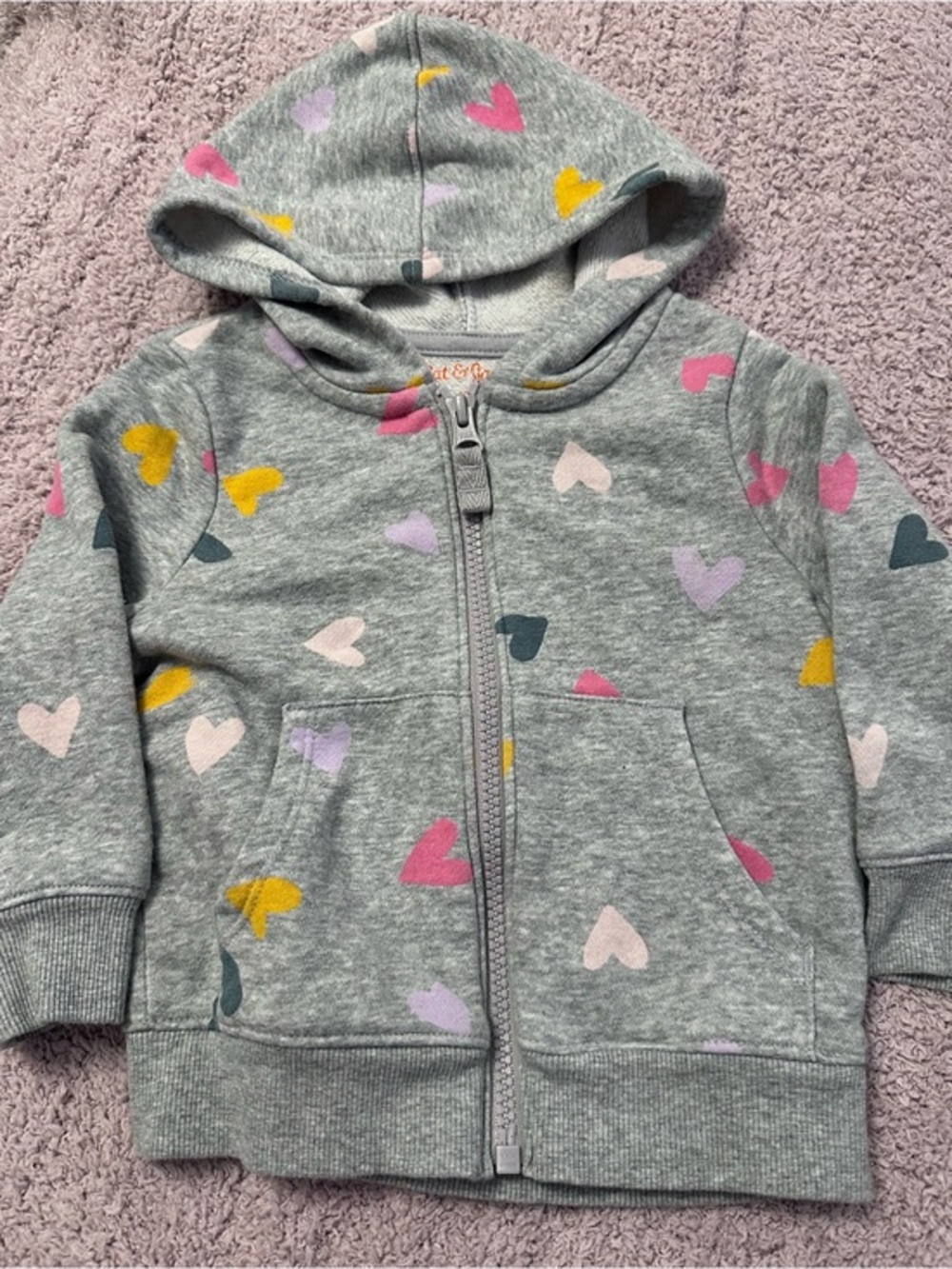 💕 Cat & Jack Heart Print Hoodie Gray Zip Sweatshirt Girls 12M *